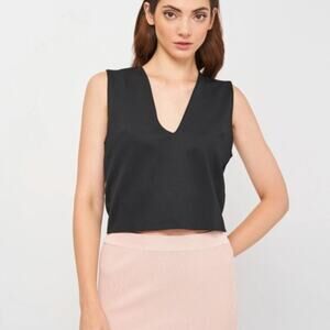 ZARA Deep V Neck Black Crop Top Vest Blouse Womens Medium Cropped